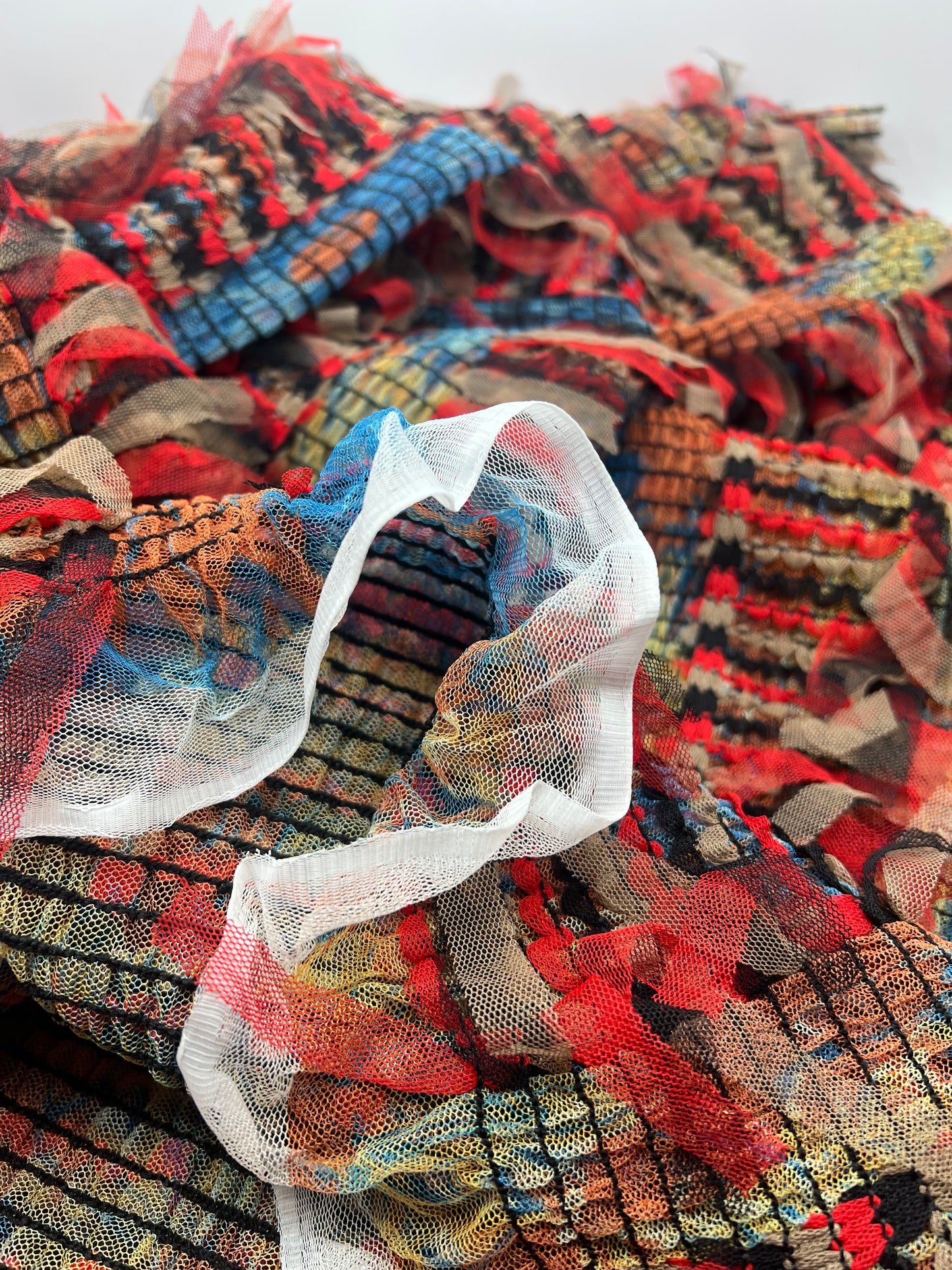 Colorful Mix Textured Mesh Tassel Fabric 2 Way Stretch