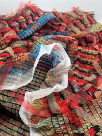 Colorful Mix Textured Mesh Tassel Fabric 2 Way Stretch