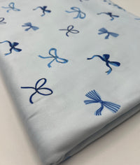 Baby Blue Bow Super Soft Print Spun Poly Stretch Fabric