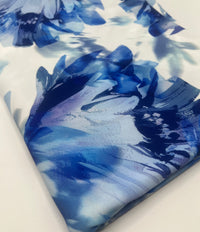 Blue Large Floral Print ITY Fabric 2 Way Stretch