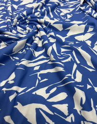 Blue White Mix Print Spun Poly Stretch Fabric