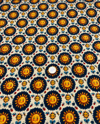 Folk Art Sun Faces Print Cotton Stretch Jersey 200 GSM 95/5 Lycra 4 Way Stretch
