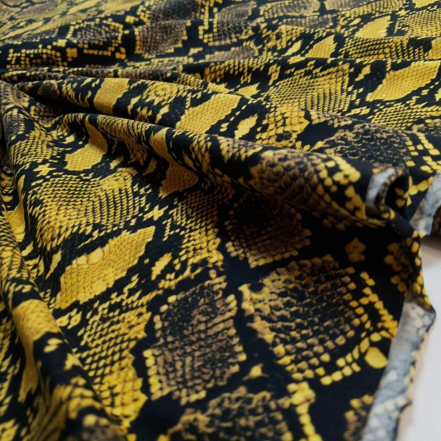 1/2 Metre Snake Yellow Printed Cotton Lycra Stretch Jersey Fabric - T9 Fabrics