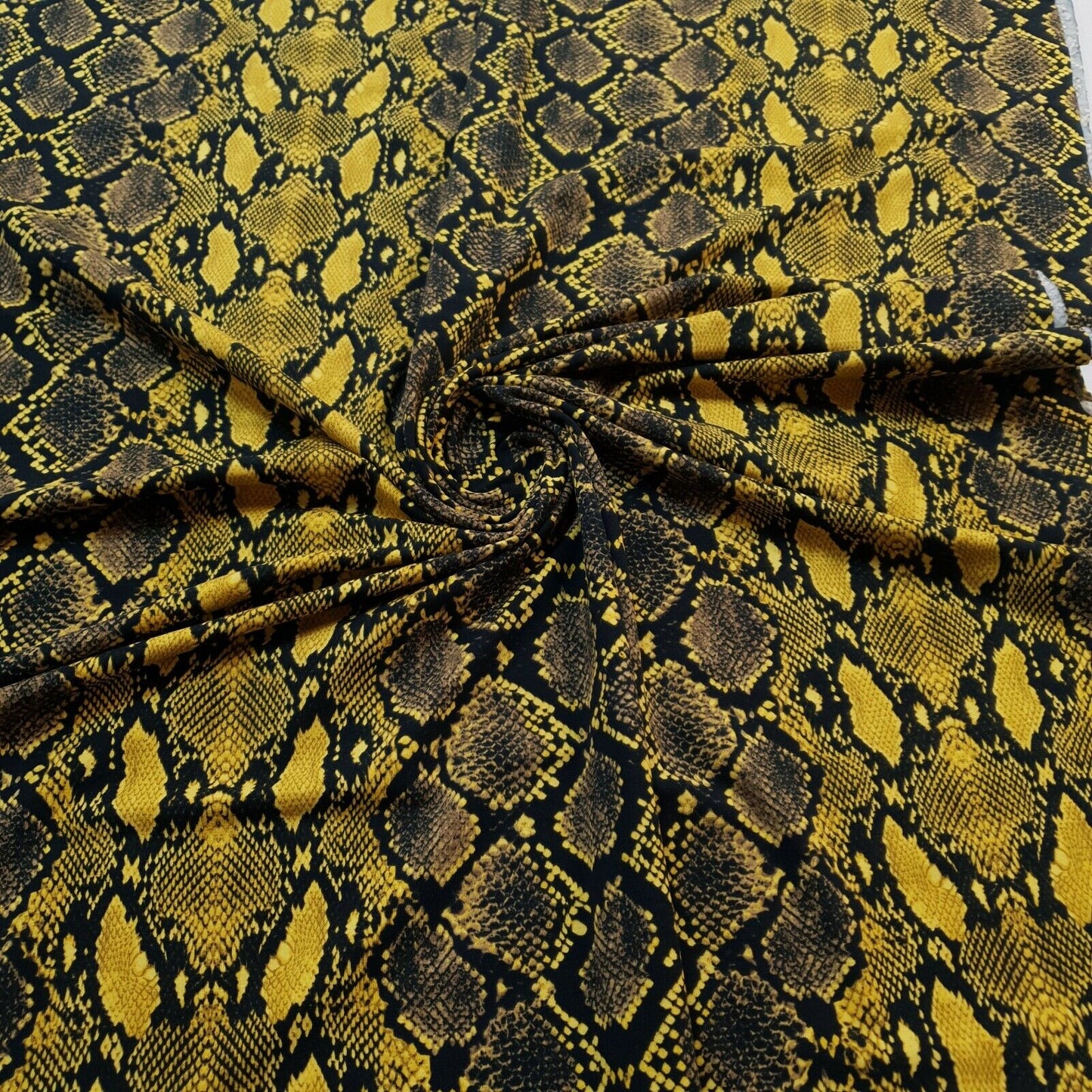 1/2 Metre Snake Yellow Printed Cotton Lycra Stretch Jersey Fabric - T9 Fabrics