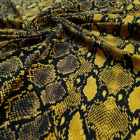 1/2 Metre Snake Yellow Printed Cotton Lycra Stretch Jersey Fabric - T9 Fabrics