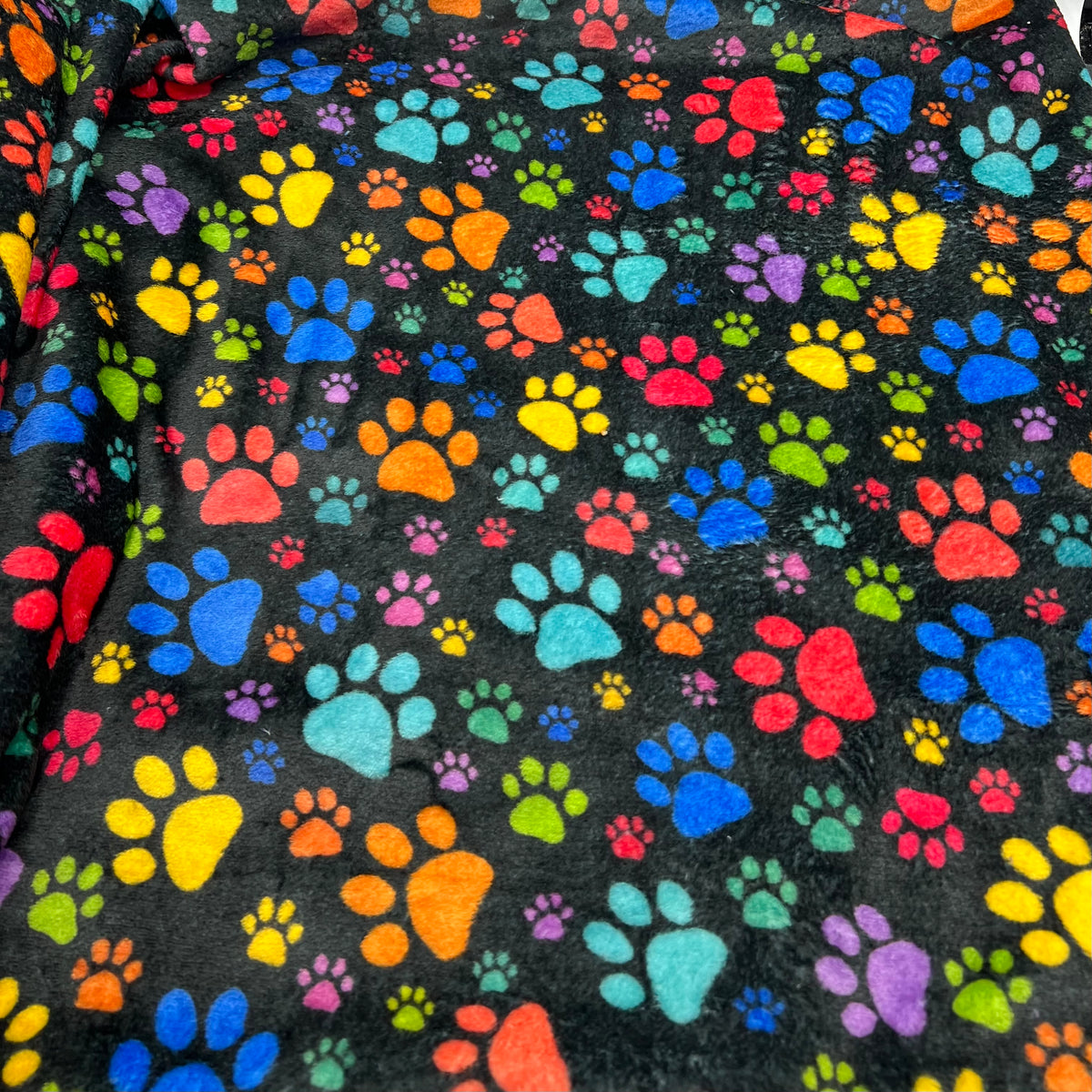 Rainbow Paw Prints Cuddle Fleece Fabric Blanket Loungewear