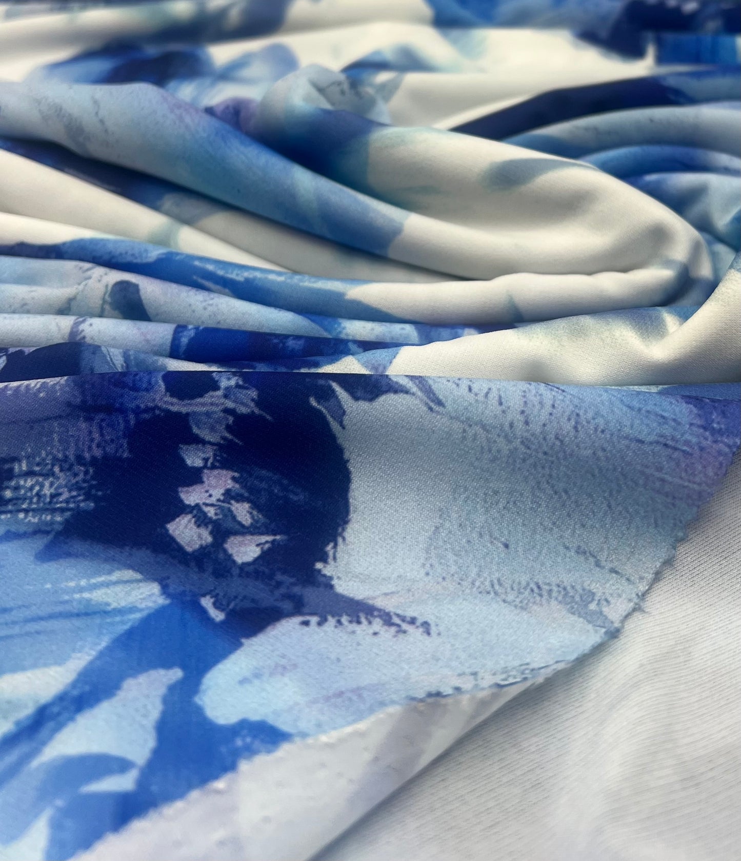 Blue Large Floral Print ITY Fabric 2 Way Stretch