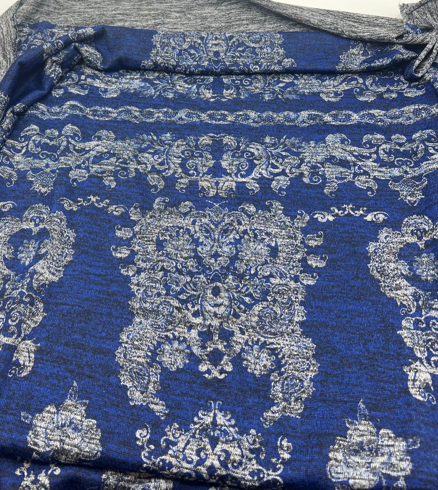 Navy Blue Floral Melange Knit Stretch Fabric