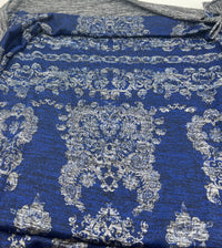 Navy Blue Floral Melange Knit Stretch Fabric