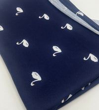 Navy Swan Print Spun Poly Stretch Fabric