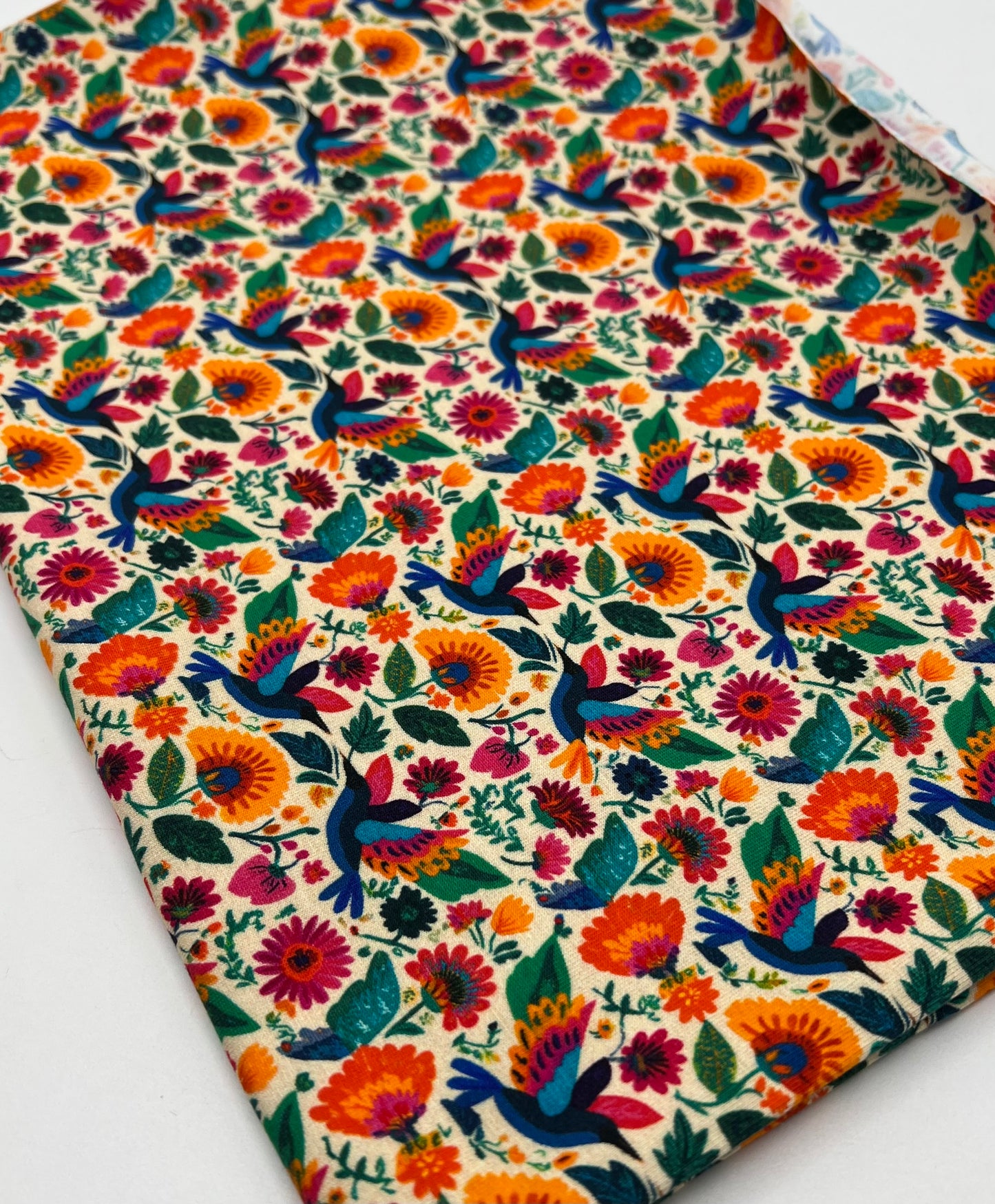 Folk Art Birds Print Cotton Stretch Jersey 200 GSM 95/5 Lycra 4 Way Stretch