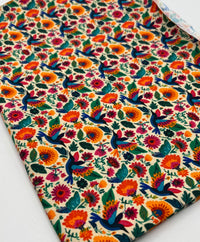Folk Art Birds Print Cotton Stretch Jersey 200 GSM 95/5 Lycra 4 Way Stretch