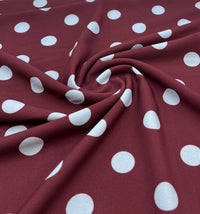 Burgundy Blue Polka Print Lightweight Bubble Crepe Fabric