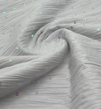 White Sequin Crinkled Lightweight Non Stretch Fabric