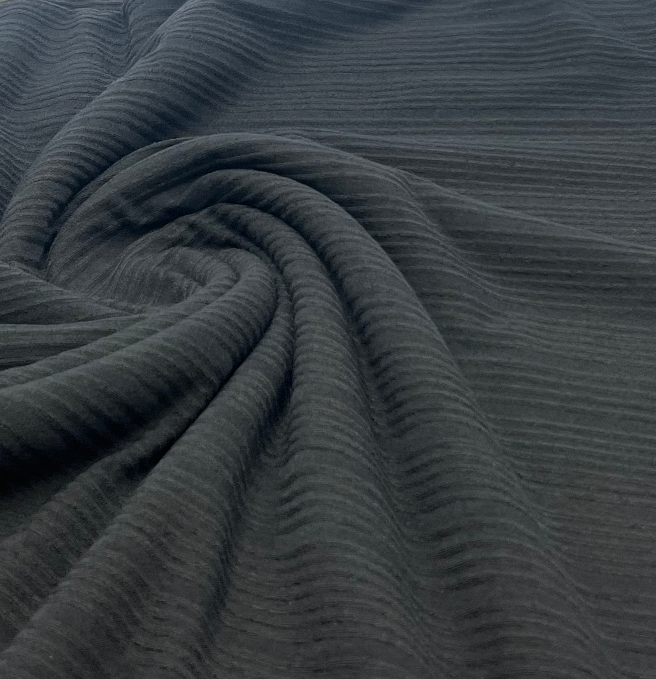 Black Textured Stripe Rib Stretch Fabric