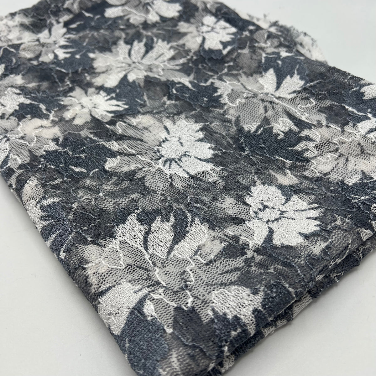 Light Grey Ivory Floral Lace Fabric Stretch