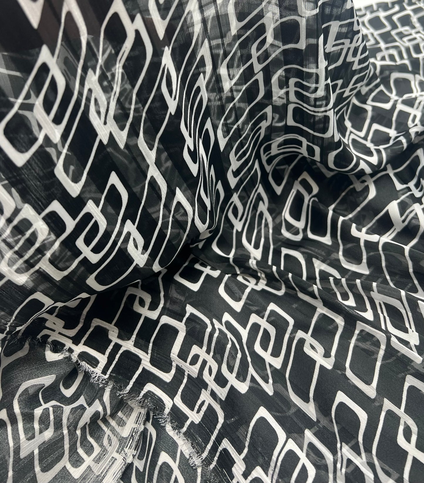 Black White Rectangles Printed Chiffon Dress Fabric