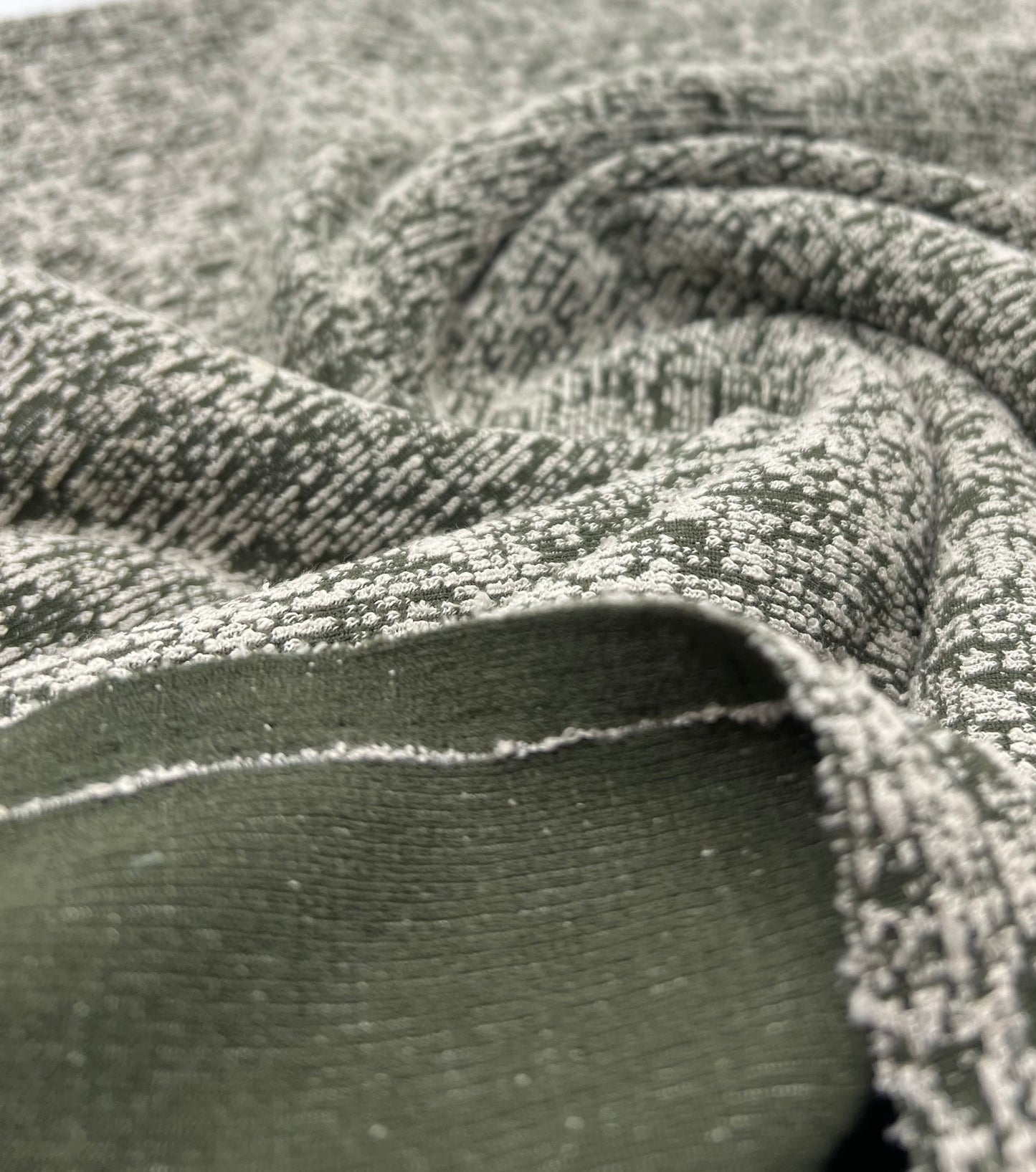 Khaki White Slubbed Knit Textured Stretch Fabric