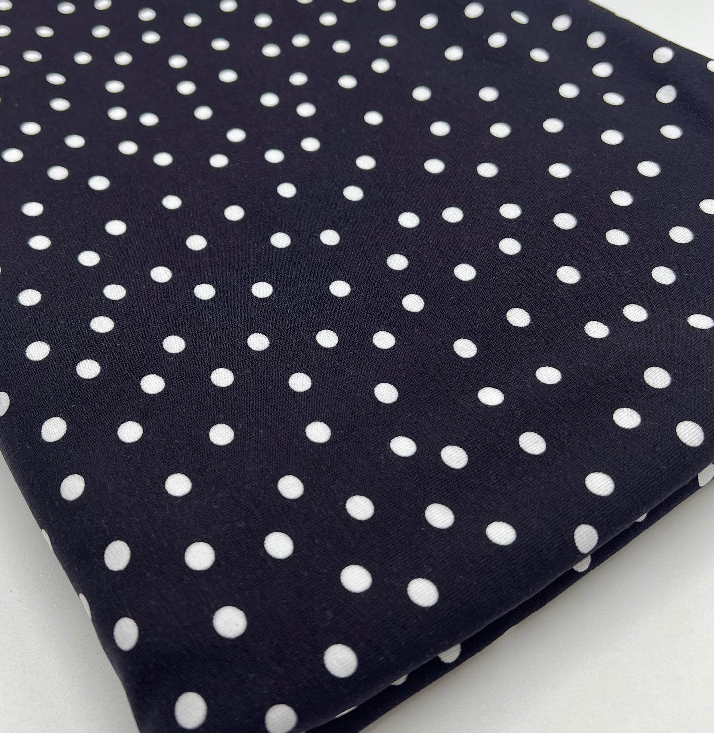 **SALE** Black Polka Spot Cotton Stretch Jersey 200 GSM 95/5 Lycra 4 Way Stretch