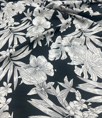 Black White Floral Lightweight Fabric 70GSM Non Stretch