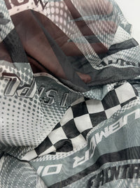 Black Grey Racing Print Mesh Fabric Stretch