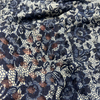 Navy Beige Floral Lace Fabric Stretch