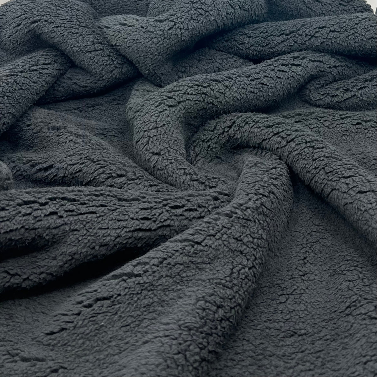 Black Luxury Sherpa Backed Fleece Fluffy Faux Fur Fabric