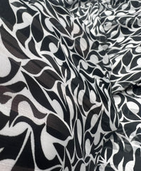 Black Silver Floral Stripe Printed Chiffon Dress Fabric