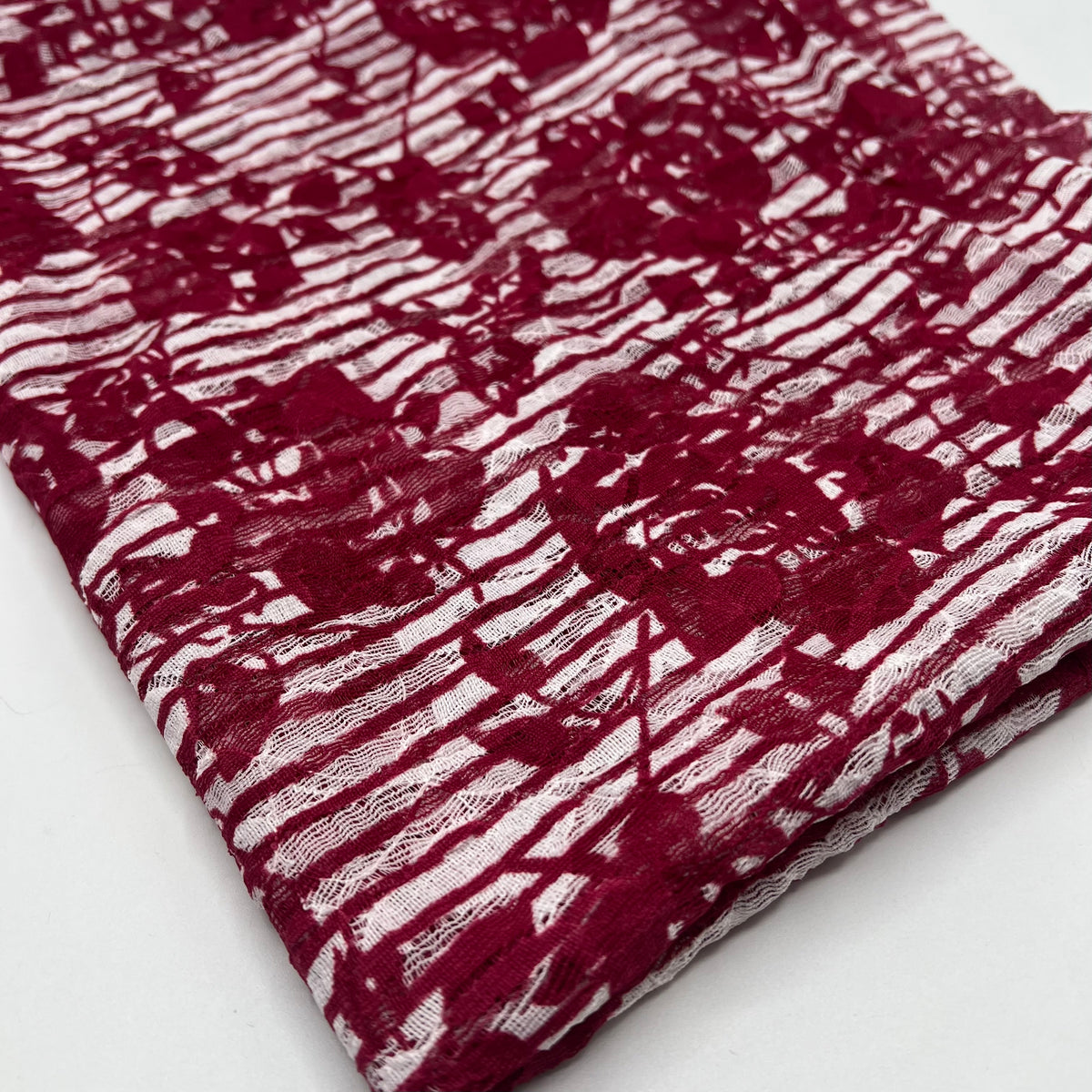 Dark Red Cream Floral Lace Fabric Stretch