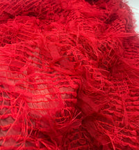 Red Textured Mesh Tassel Fabric 2 Way Stretch