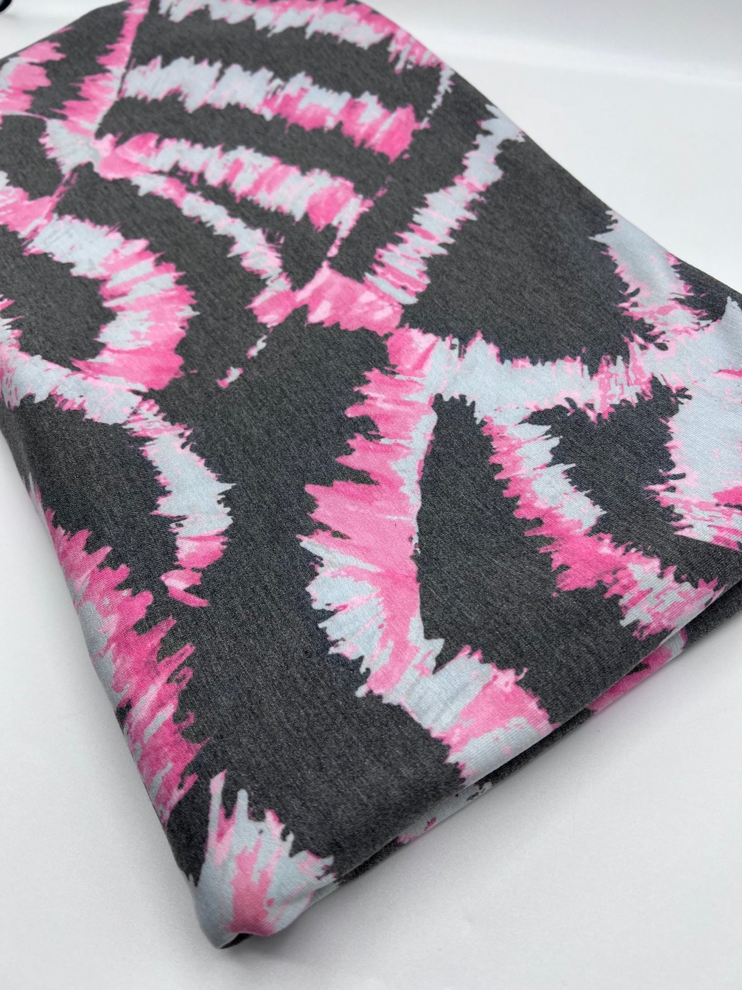 2 Metres Dark Grey Pink Print Viscose Elastane Fabric - T9 Fabrics