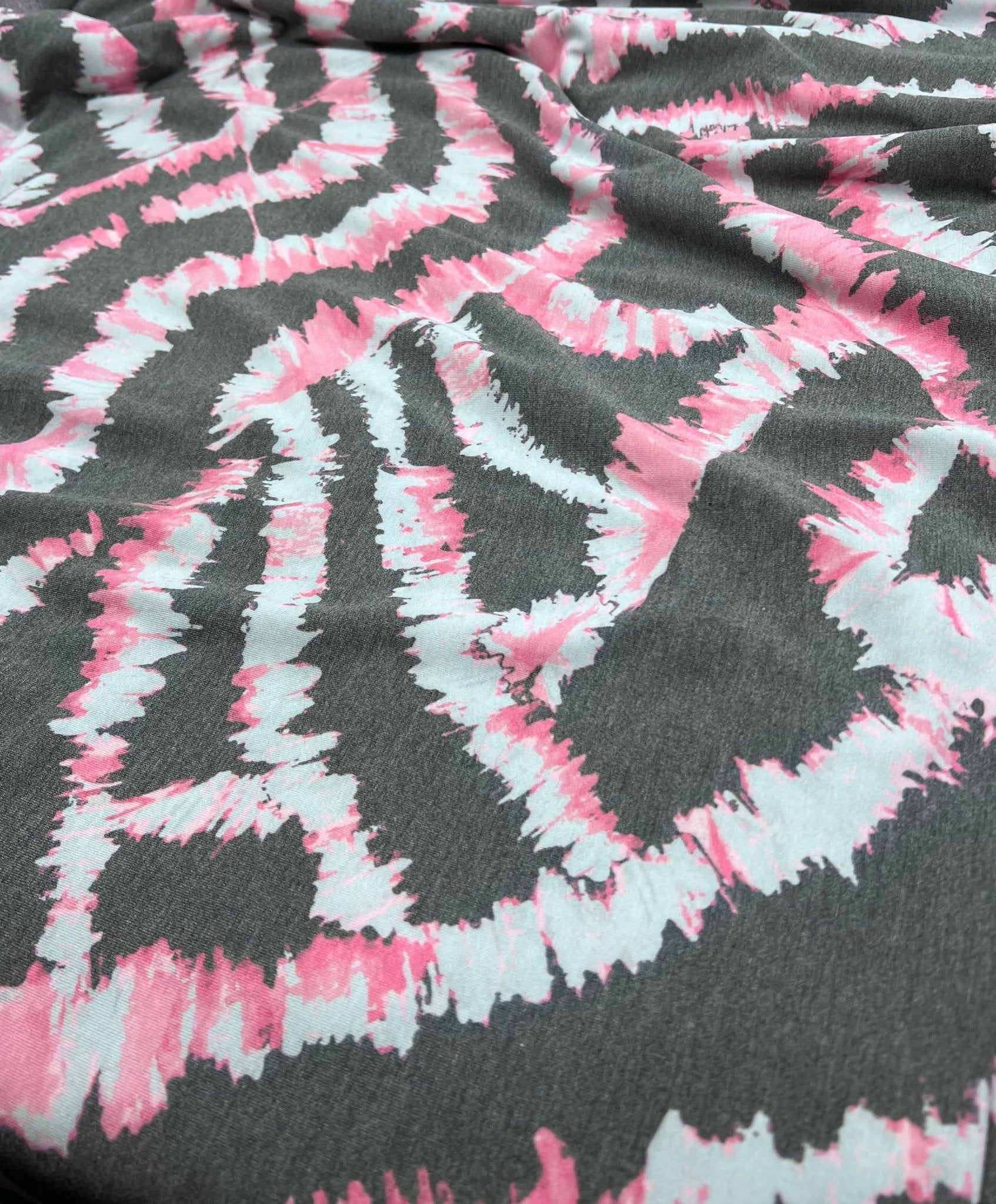 2 Metres Dark Grey Pink Print Viscose Elastane Fabric - T9 Fabrics