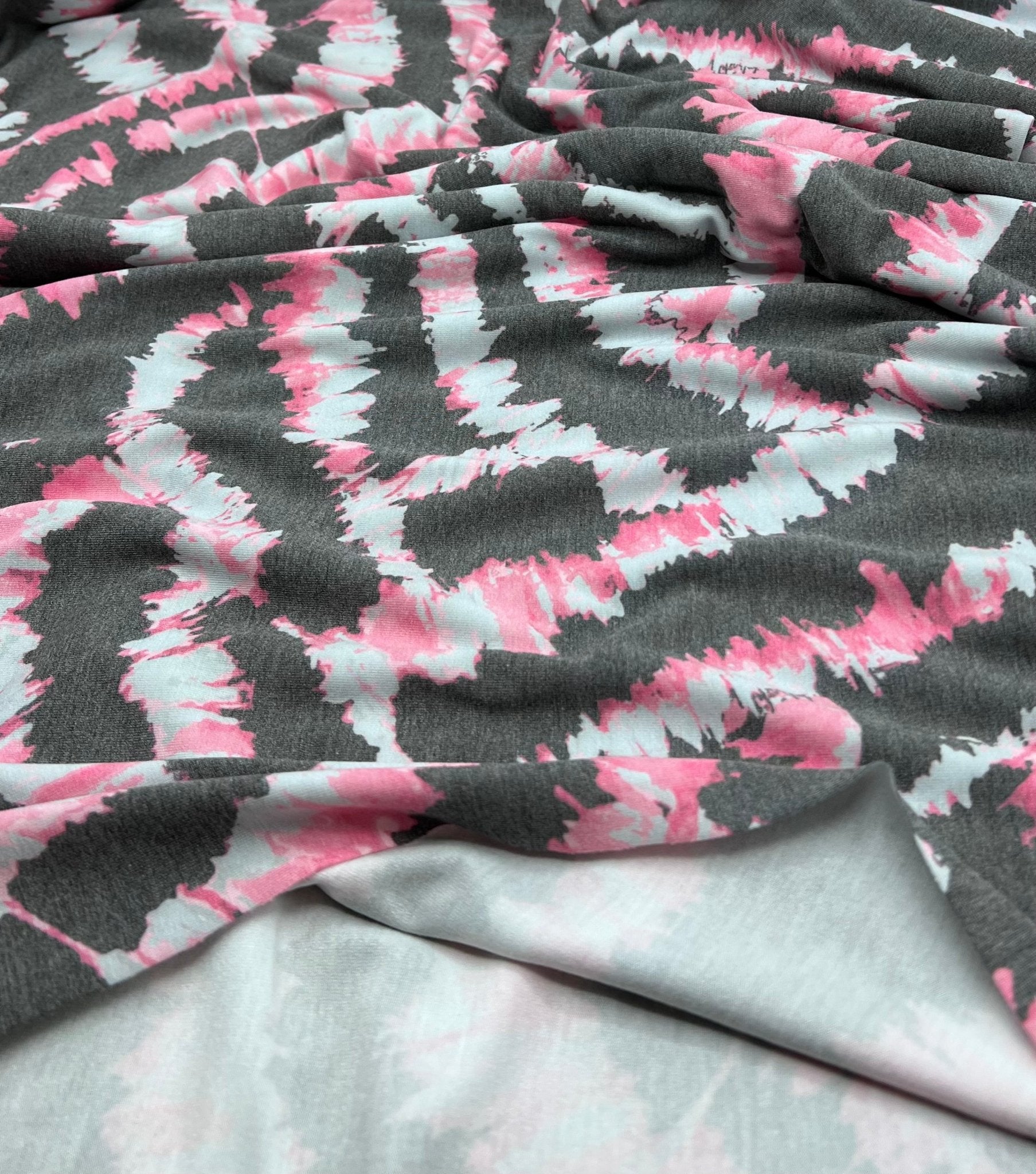 2 Metres Dark Grey Pink Print Viscose Elastane Fabric - T9 Fabrics