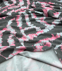 2 Metres Dark Grey Pink Print Viscose Elastane Fabric - T9 Fabrics