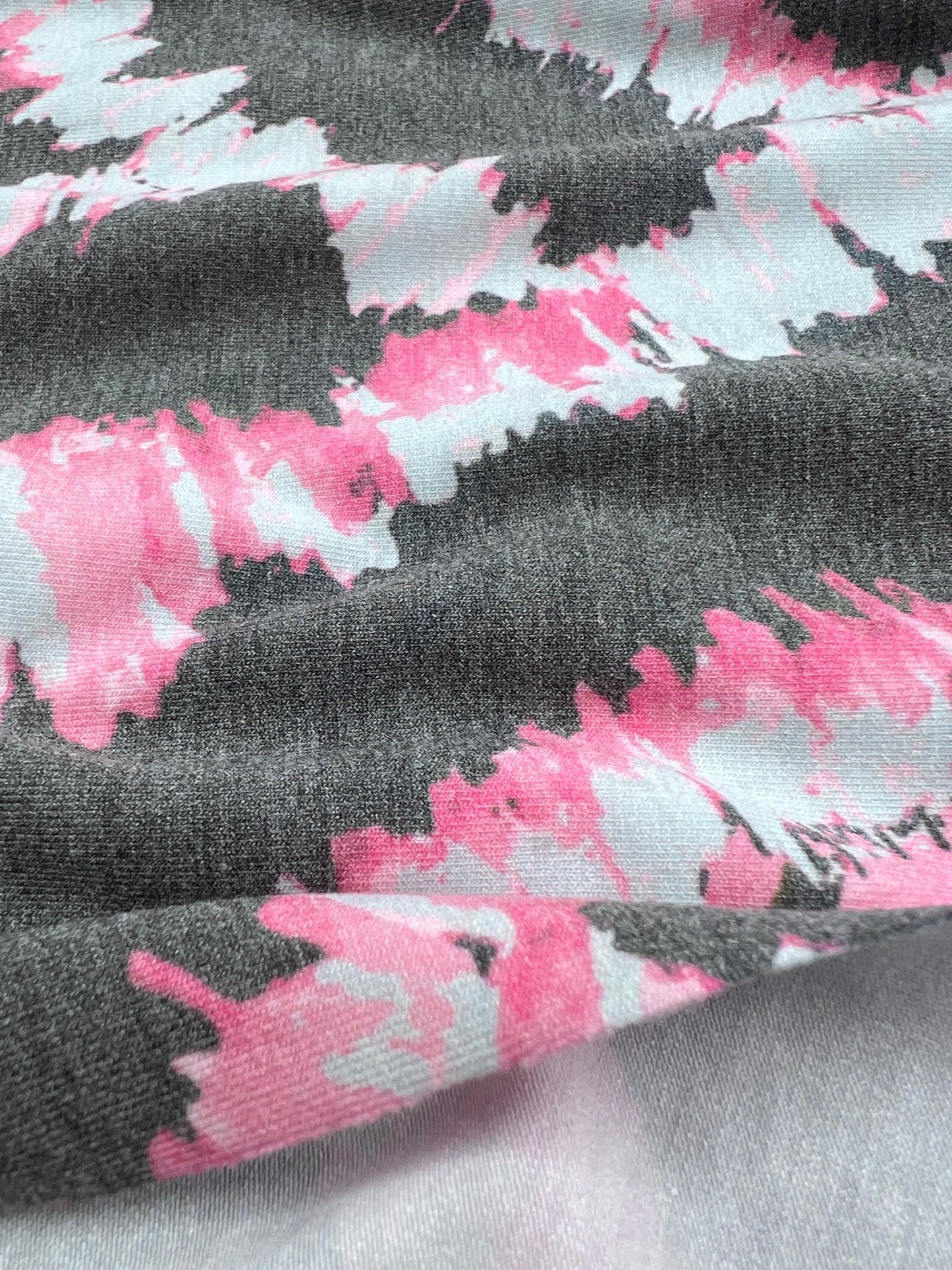 2 Metres Dark Grey Pink Print Viscose Elastane Fabric - T9 Fabrics