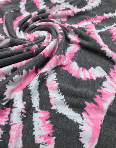 2 Metres Dark Grey Pink Print Viscose Elastane Fabric - T9 Fabrics