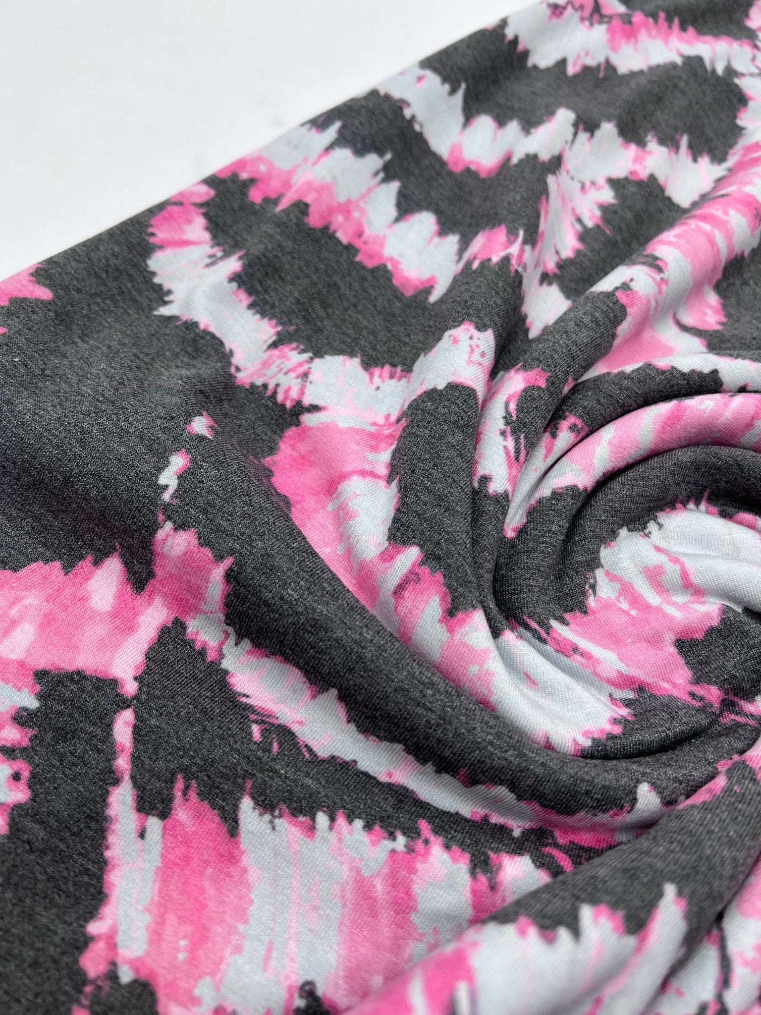 2 Metres Dark Grey Pink Print Viscose Elastane Fabric - T9 Fabrics