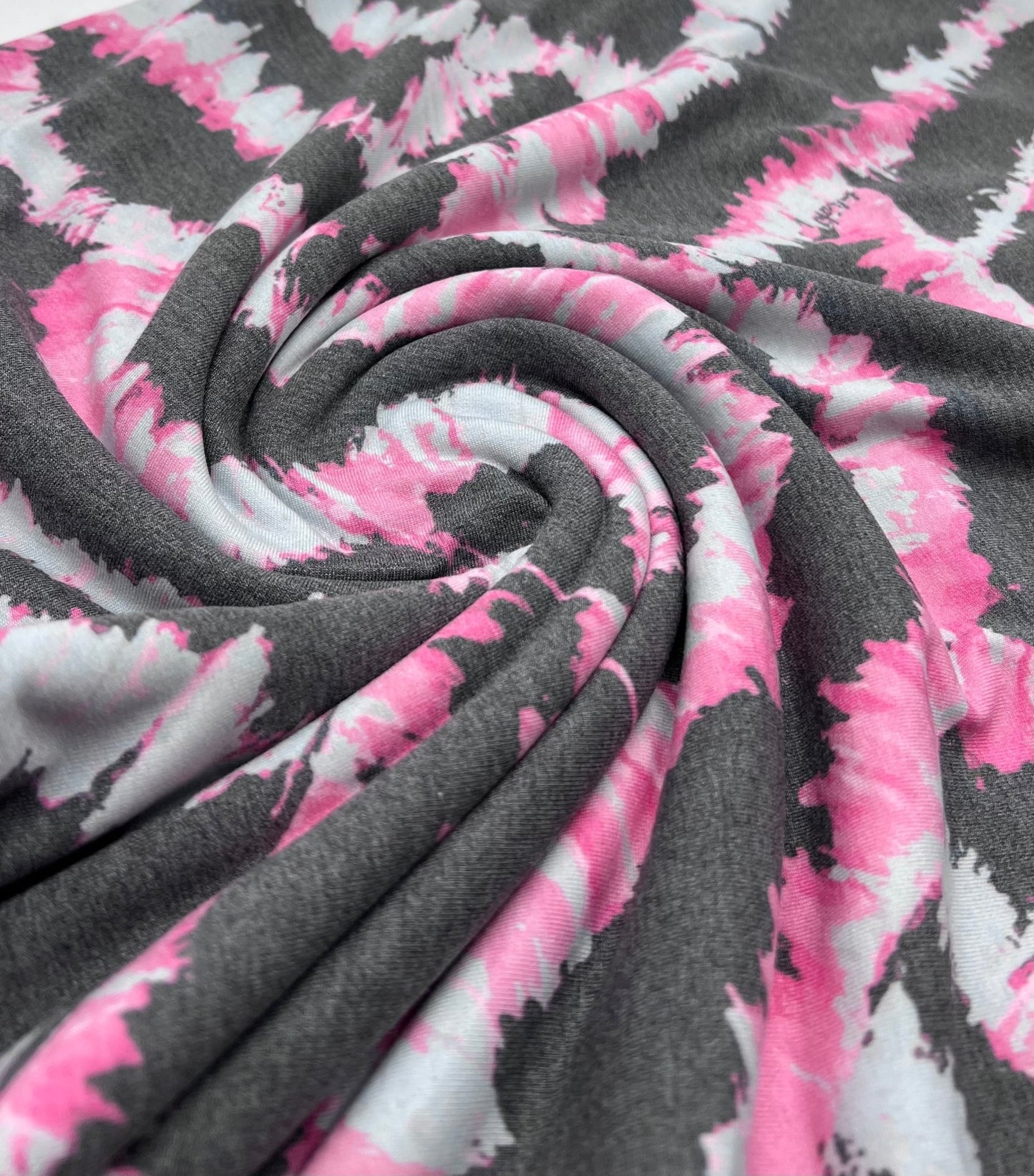 2 Metres Dark Grey Pink Print Viscose Elastane Fabric - T9 Fabrics