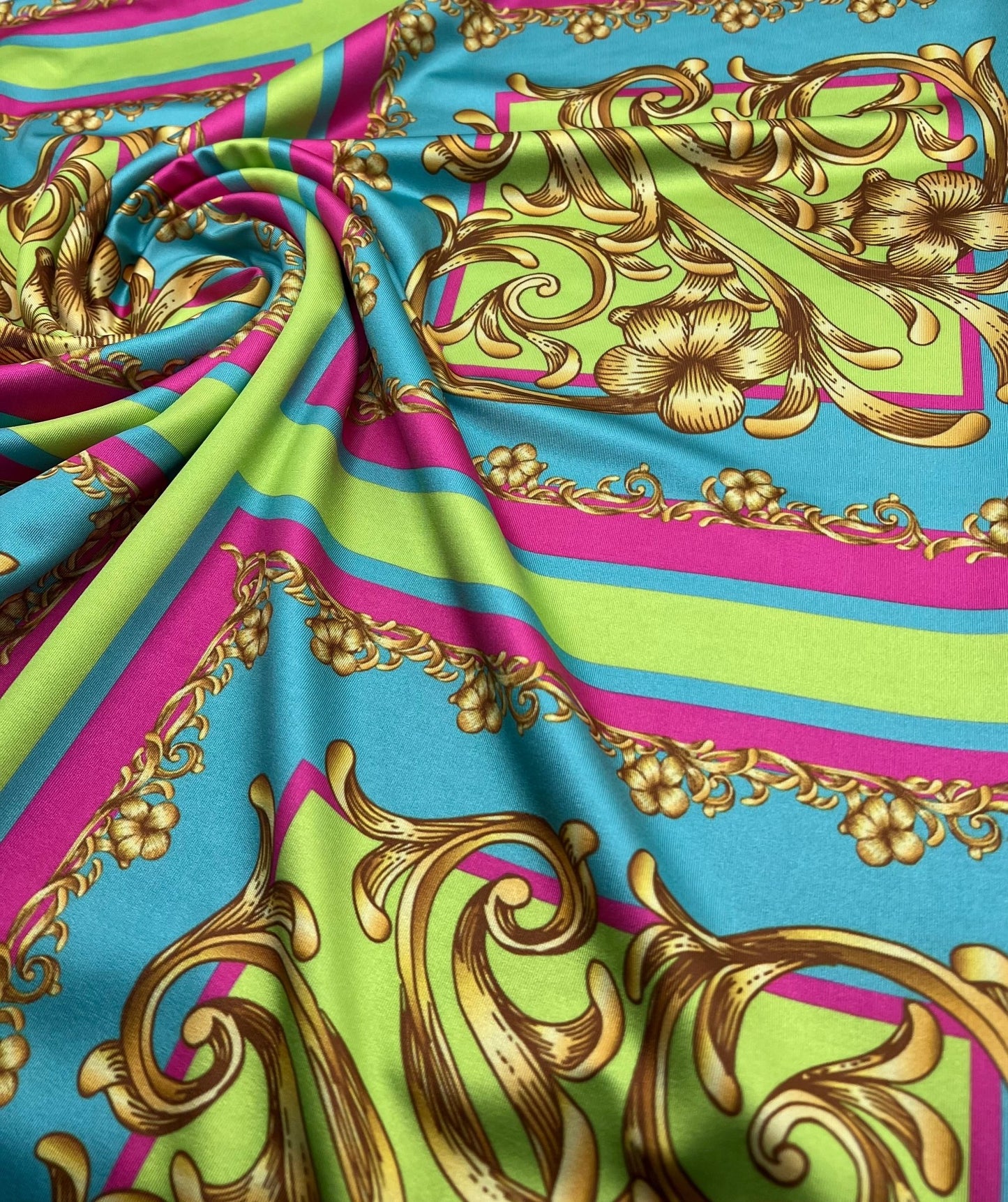 2 Metres Gold Floral Block Multi Swimwear / Sportswear Fabric - T9 Fabrics