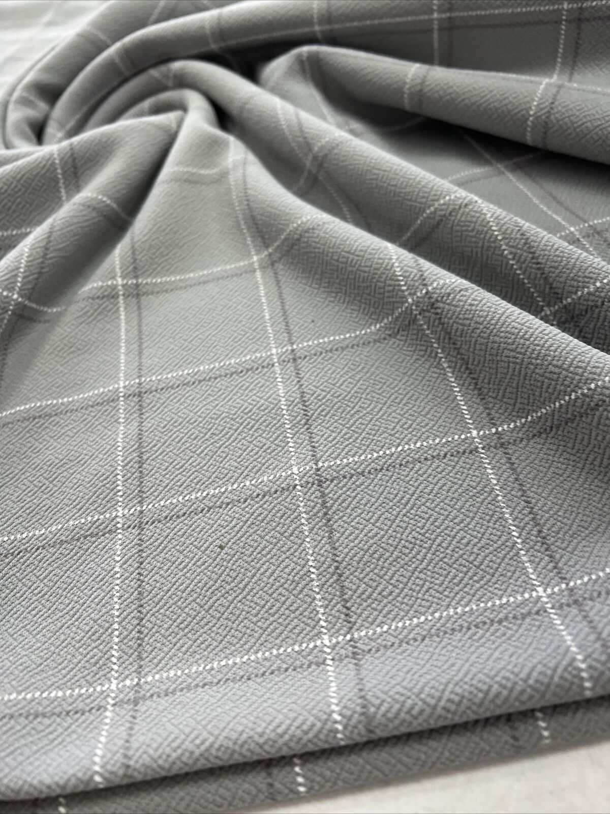 2 Metres Grey Check Print Liverpool Stretch Fabric - T9 Fabrics