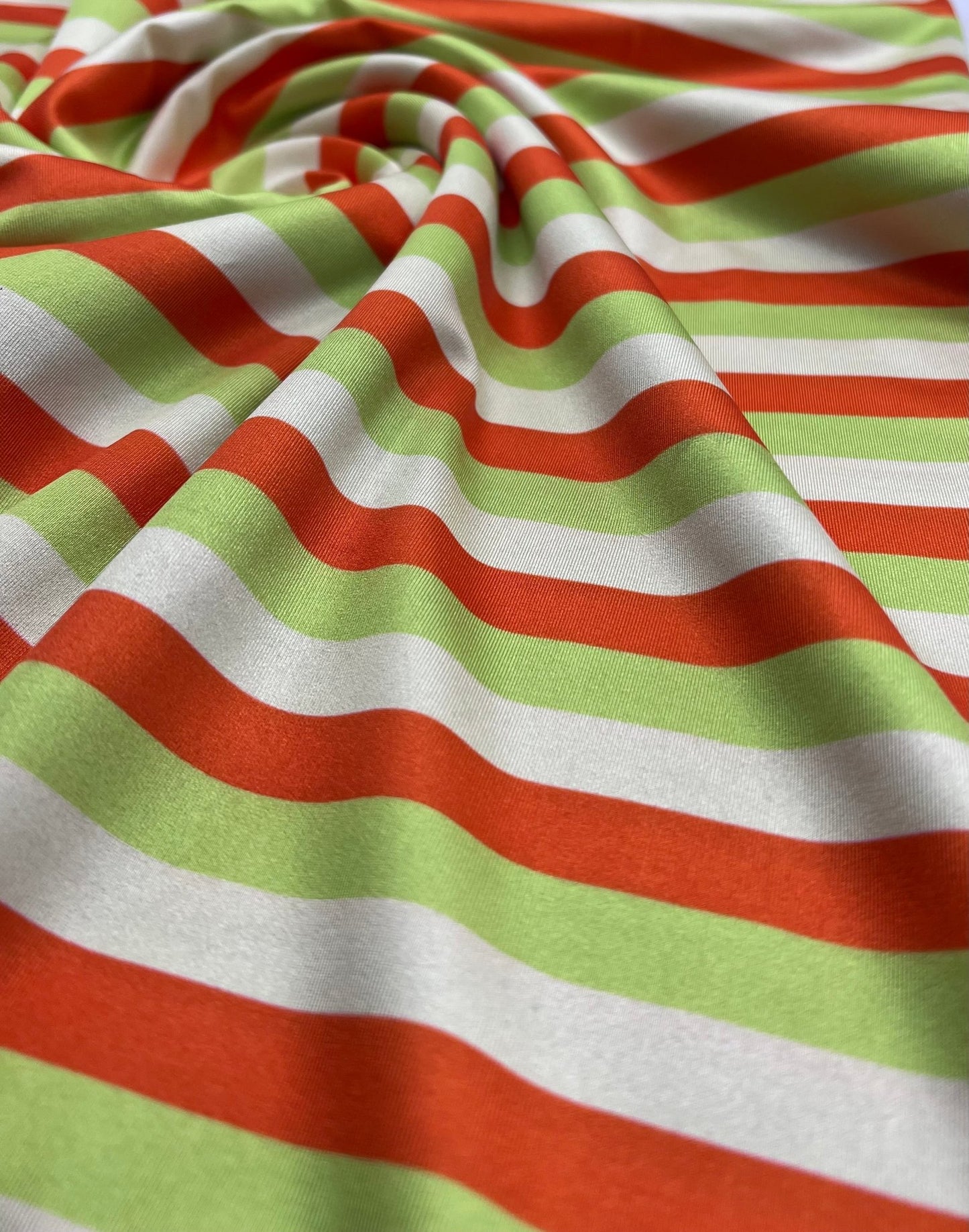 2 Metres Lime Orange Stripe Swimwear / Sportswear Fabric - T9 Fabrics