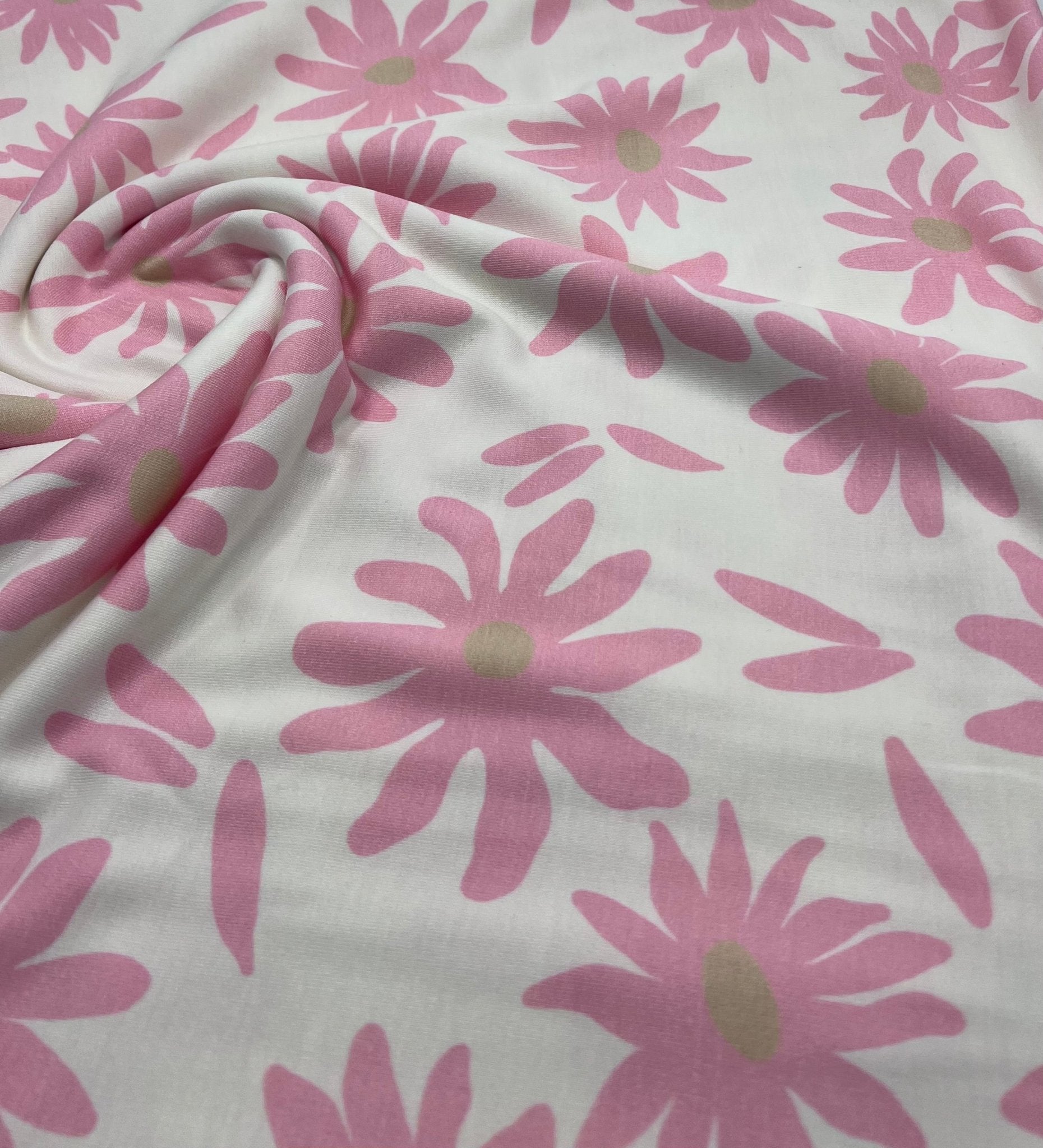 2 Metres Pink Floral French Terry Loopback Fabric - T9 Fabrics