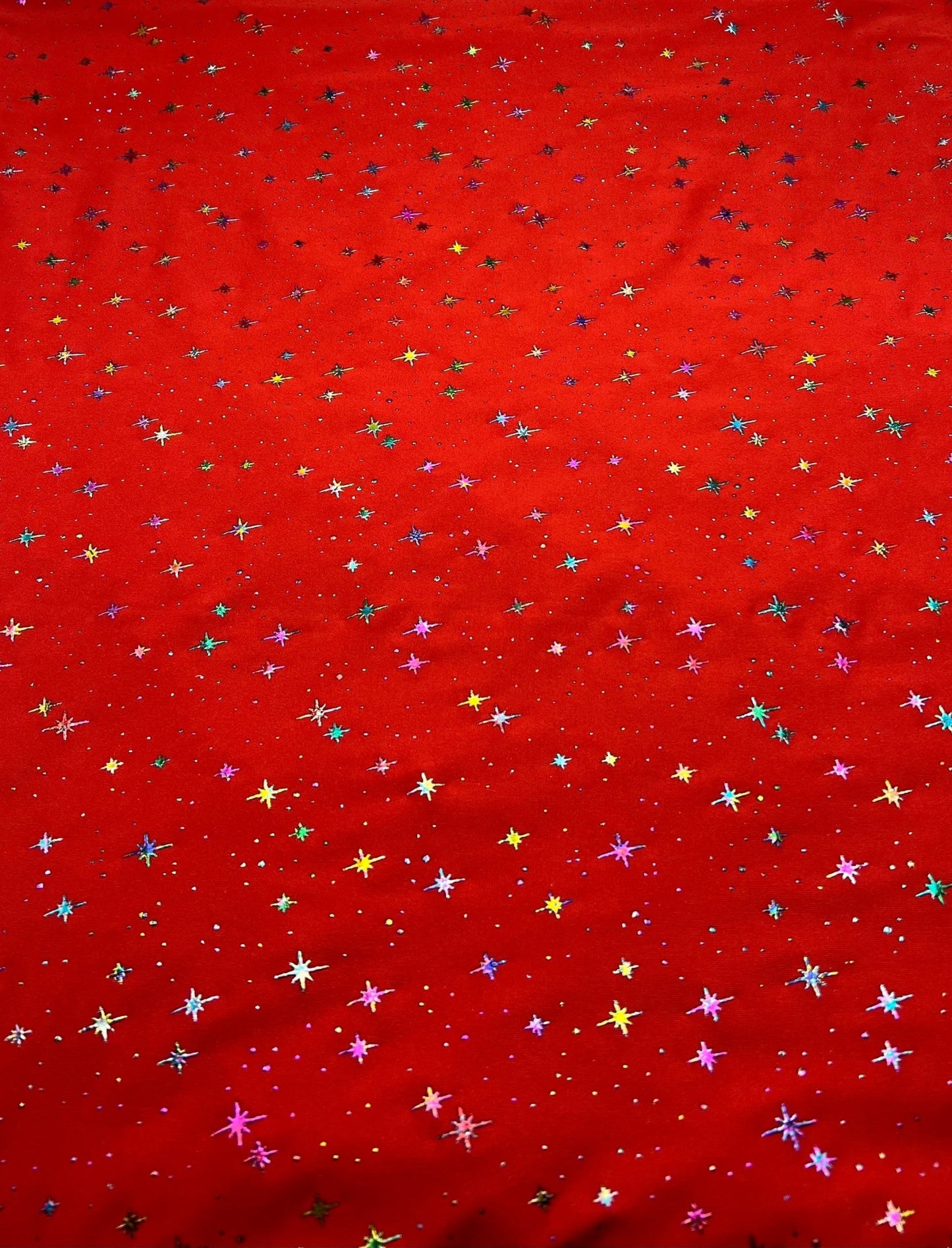 2 Metres Red Multi Star Printed spun poly Fabric - T9 Fabrics