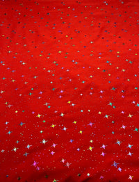 2 Metres Red Multi Star Printed spun poly Fabric - T9 Fabrics