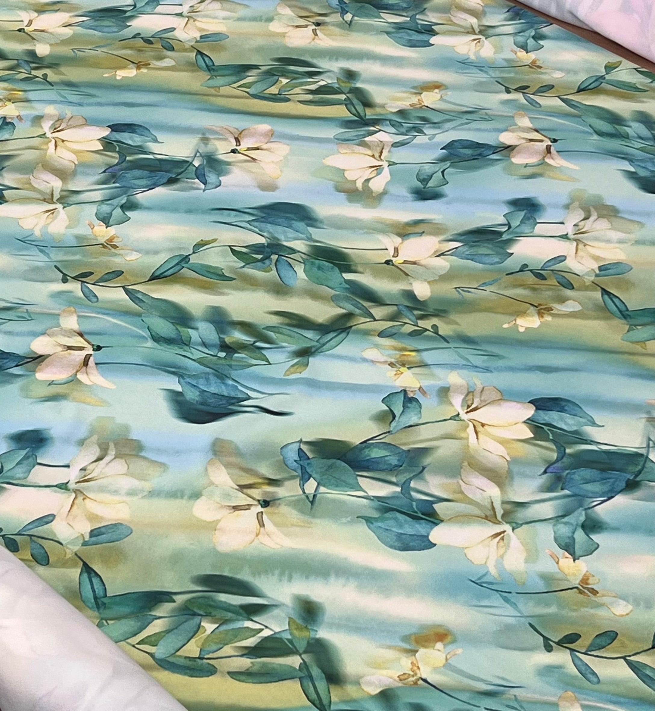Green Floral Printed Scuba Crepe Jersey Fabric 2 Way Stretch