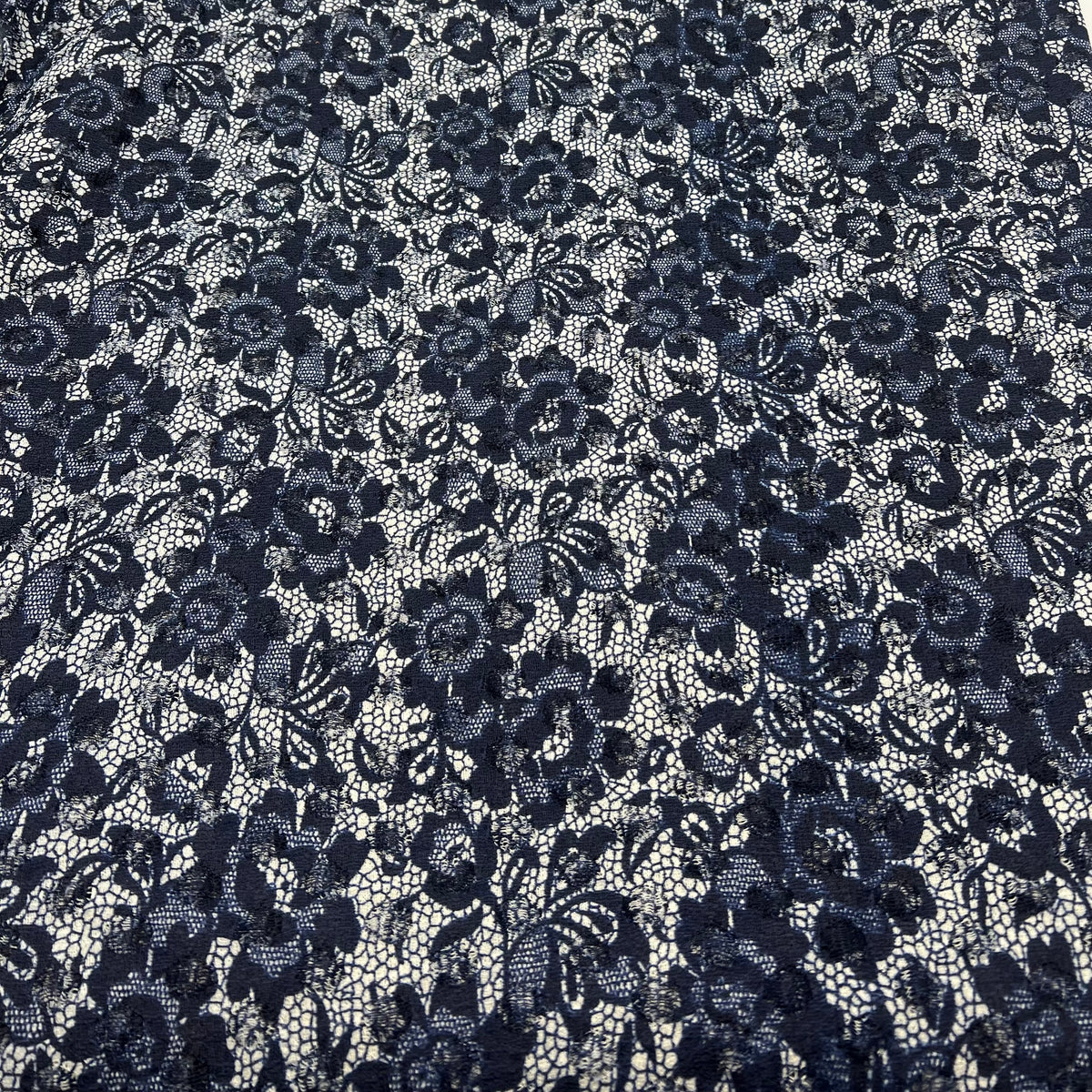 Navy Beige Floral Lace Fabric Stretch