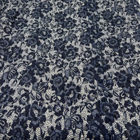 Navy Beige Floral Lace Fabric Stretch