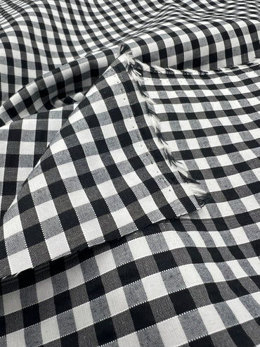 Black Gingham Printed Poly Cotton 90 GSM 80/20 44 Inch Non Stretch