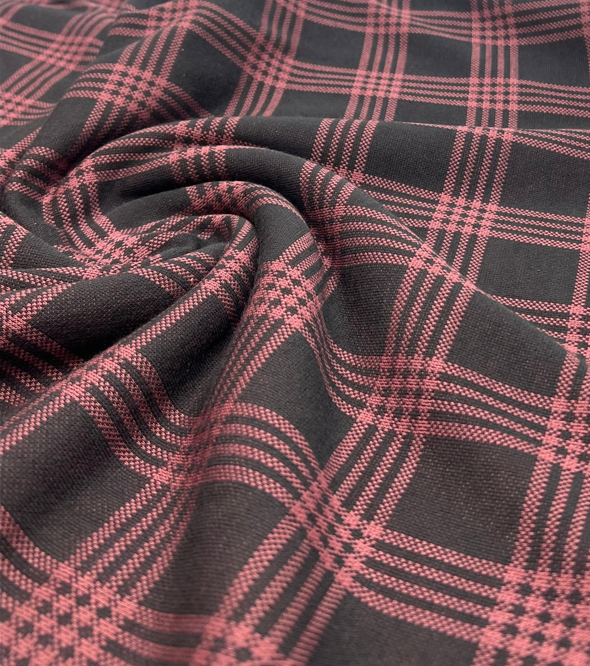 Burgundy Check Jacquard 2 Way Stretch Fabric