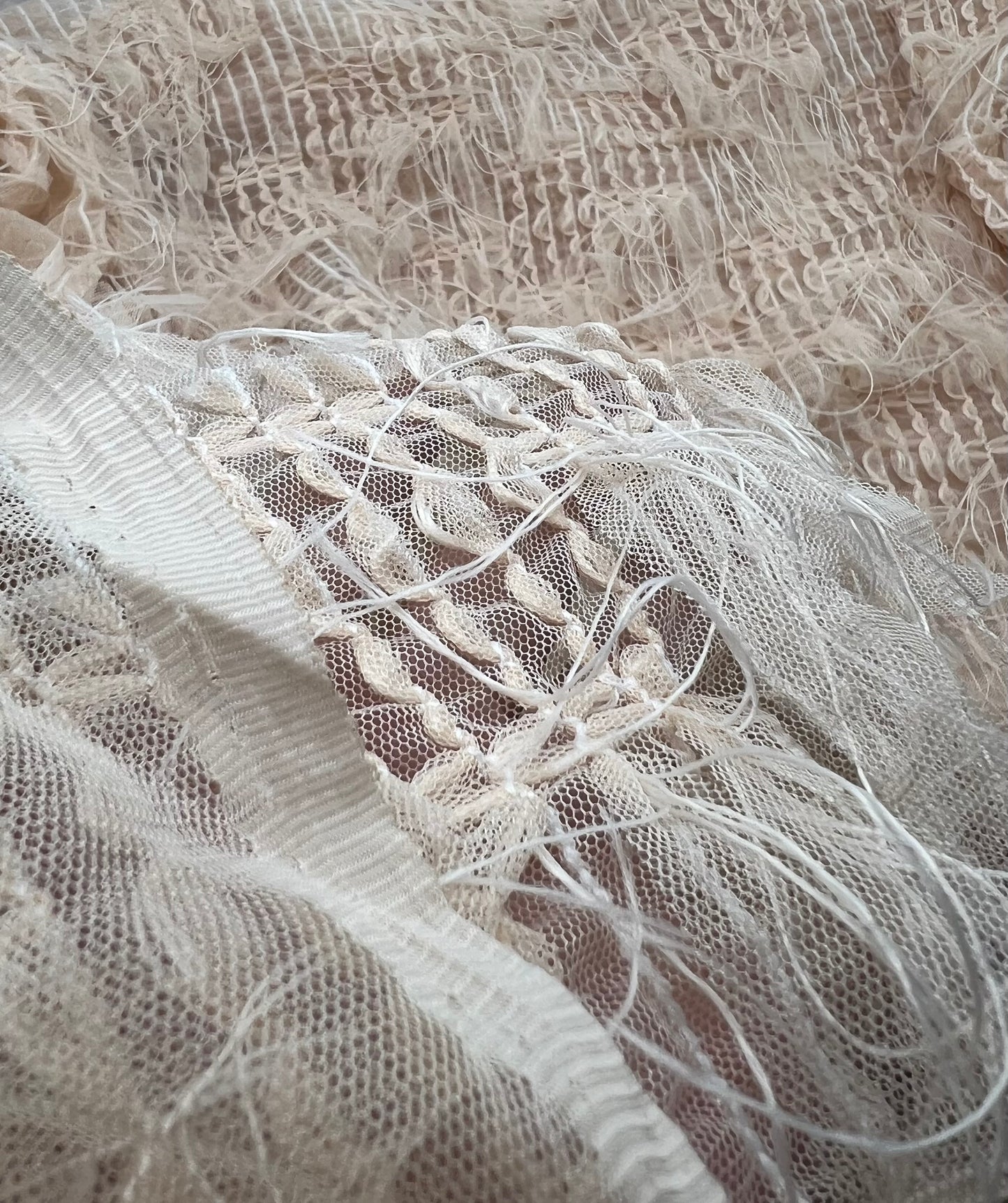 Nude Textured Mesh Tassel Fabric 2 Way Stretch